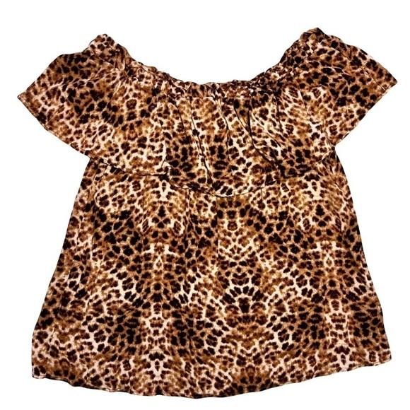 Entro Boutique Leopard Catimal Animal Print Off The Shoulder Top Blouse Size M - Picture 12 of 17